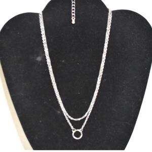 Ultra Modern Trendy Y2K Double Layer Silver Tone Circle Pendant 16" Necklace